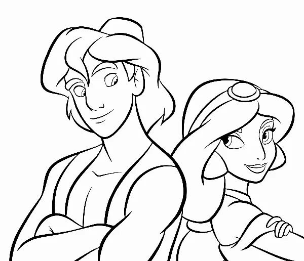 Jasmine and Aladdin Colouring Sheet